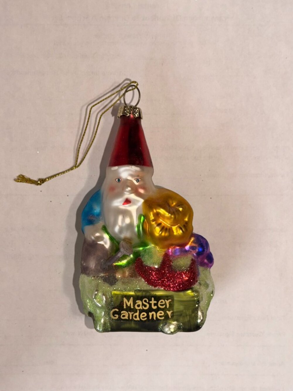 Vintage Master Gardener Santa/Gnome Blown Glass Christmas Ornament